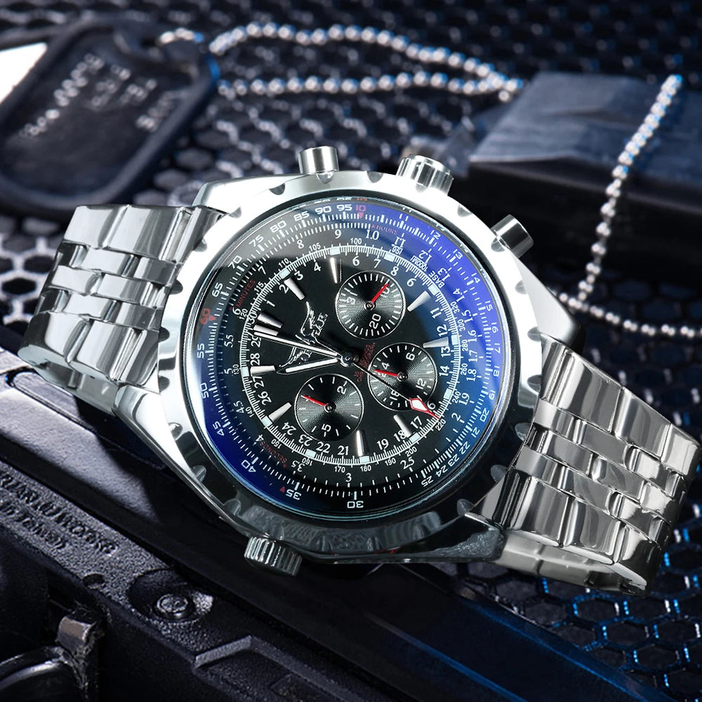 Yaguzi® Silver Steel Military Sport Automatic Watch