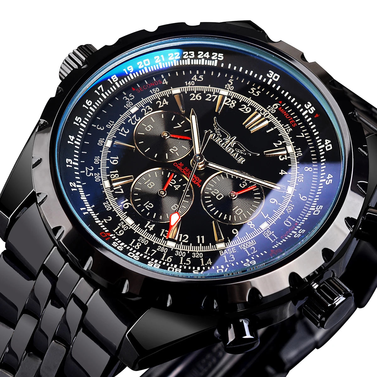 Yaguzi® 3-Dial Automatic Watch – Blue Glass Edition
