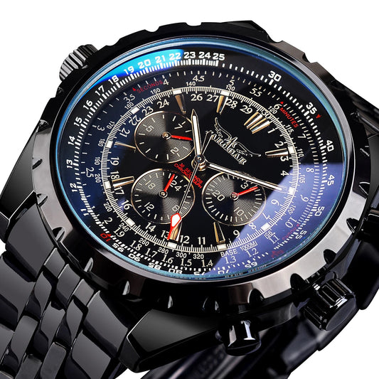 Yaguzi® 3-Dial Automatic Watch – Blue Glass Edition