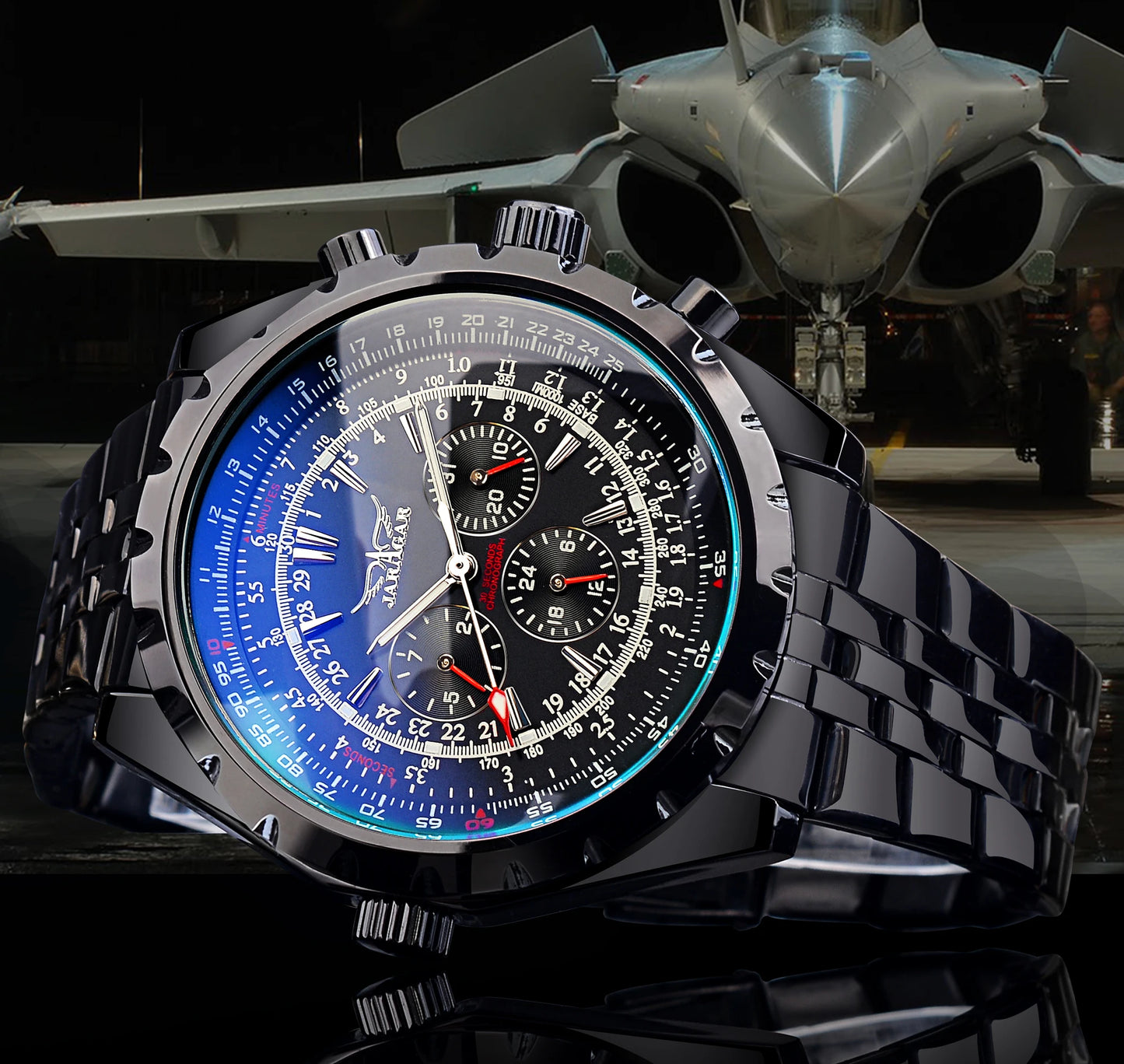 Yaguzi® 3-Dial Automatic Watch – Blue Glass Edition