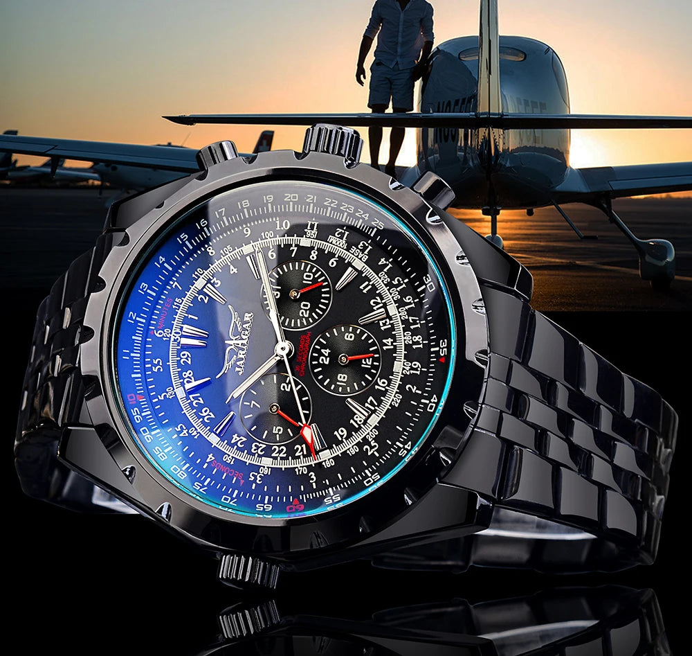 Yaguzi® 3-Dial Automatic Watch – Blue Glass Edition