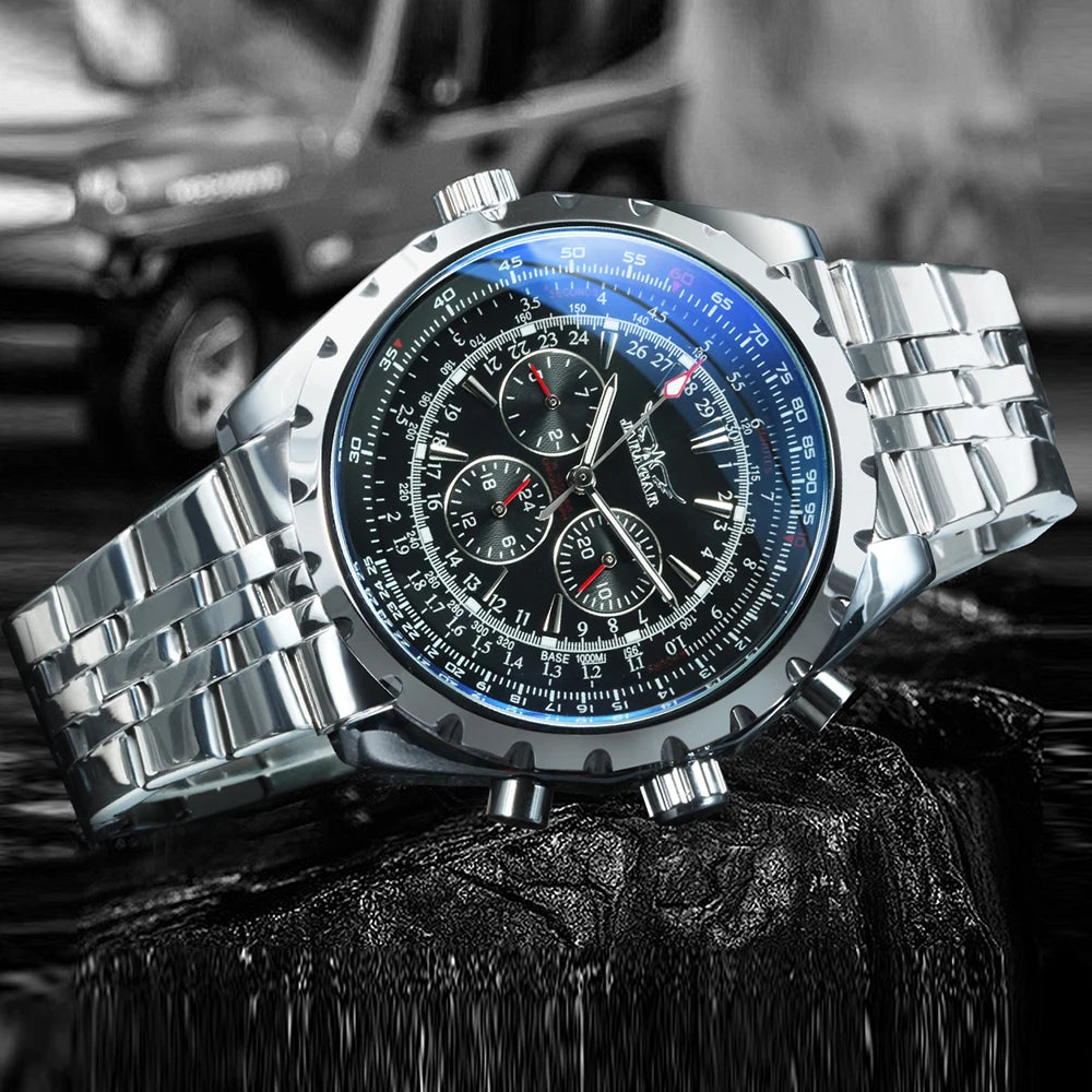 Yaguzi® Silver Steel Military Sport Automatic Watch